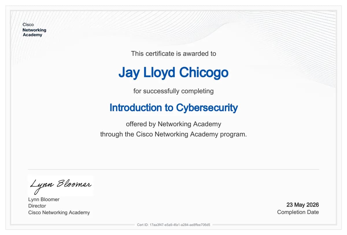 Introduction to Cybersecurity certificate