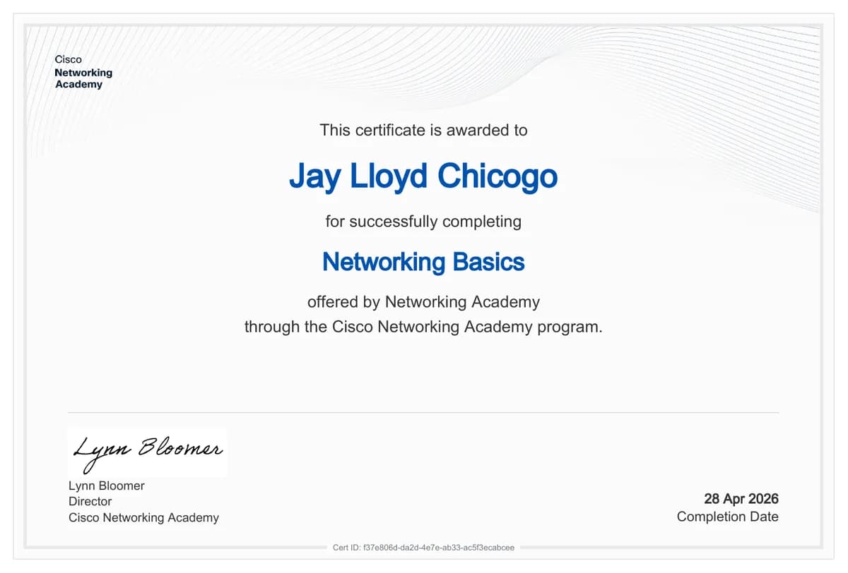 Networking Basics certificate